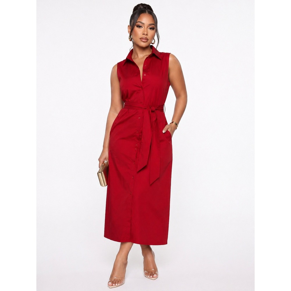 Montgomery Post Womens XXL Red Sleeveless Belted Button Front Jumpsuit NWT